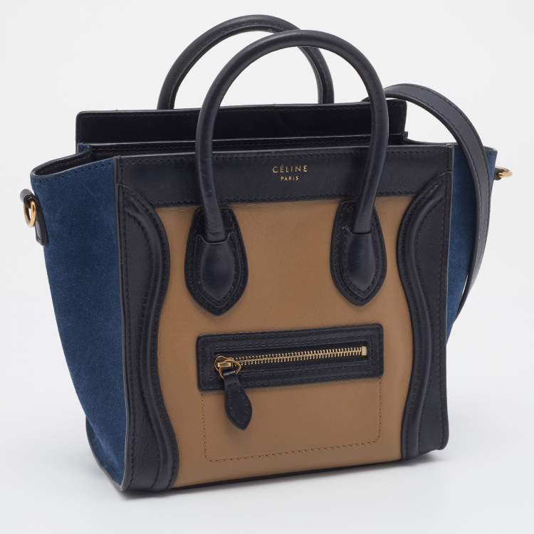 Pre Owned Celine Tri Color Leather and Suede Nano Luggage Tote