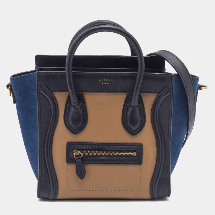 Pre Owned Celine Tri Color Leather and Suede Nano Luggage Tote