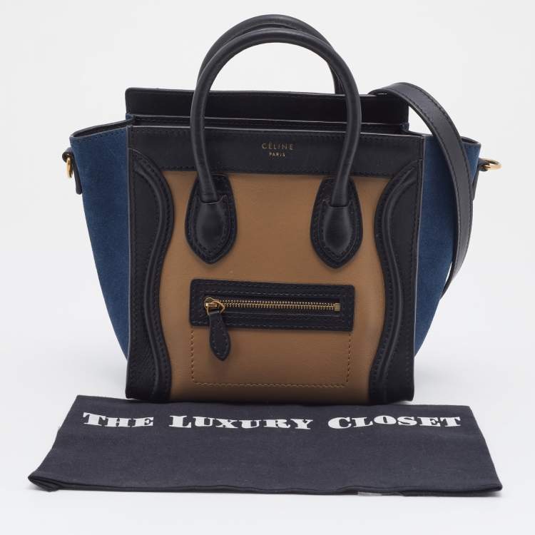 Pre Owned Celine Tri Color Leather and Suede Nano Luggage Tote