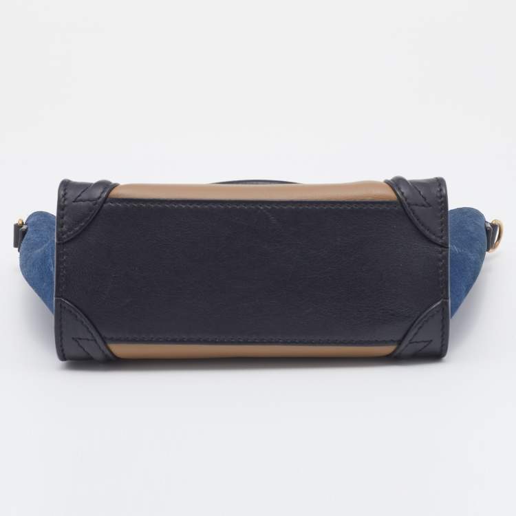 Pre Owned Celine Tri Color Leather and Suede Nano Luggage Tote