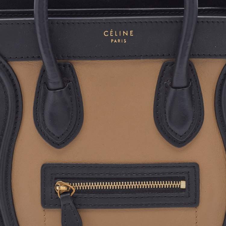 Pre Owned Celine Tri Color Leather and Suede Nano Luggage Tote