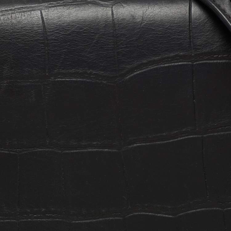 Pre Owned Celine Black Croc Embossed, Leather and Suede Medium Trapeze Bag