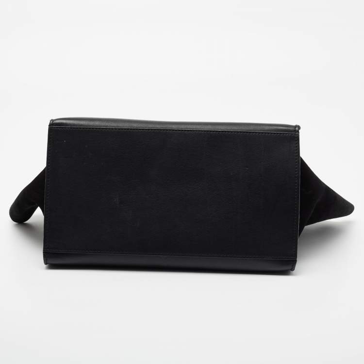 Pre Owned Celine Black Croc Embossed, Leather and Suede Medium Trapeze Bag