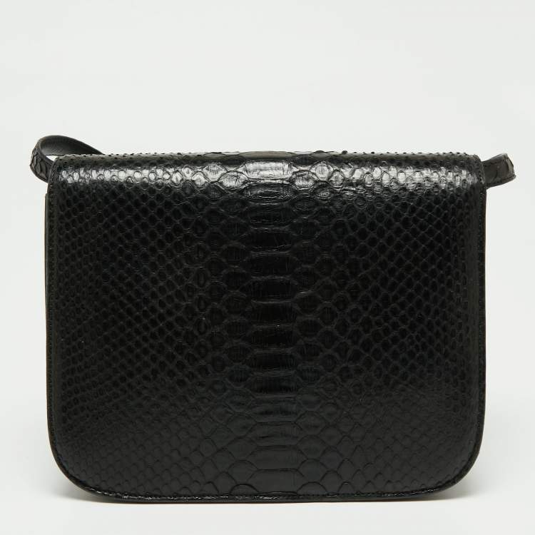 Pre Owned Celine Black Python Medium Classic Box Shoulder Bag