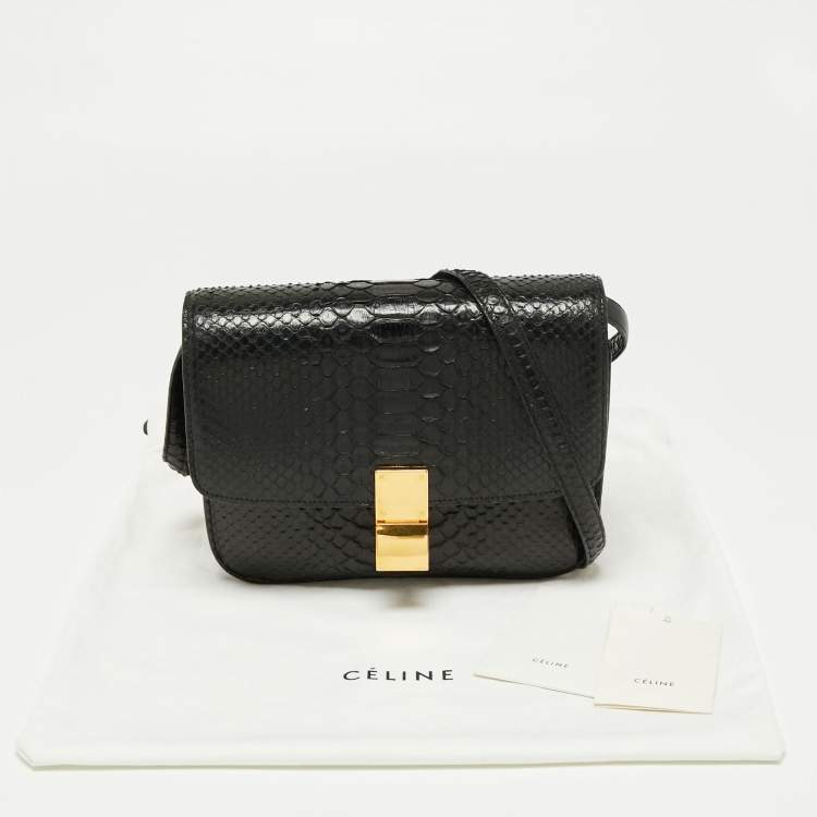 Pre Owned Celine Black Python Medium Classic Box Shoulder Bag