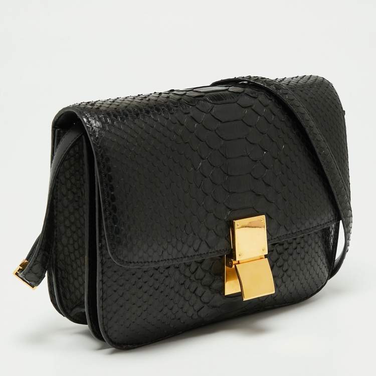 Pre Owned Celine Black Python Medium Classic Box Shoulder Bag