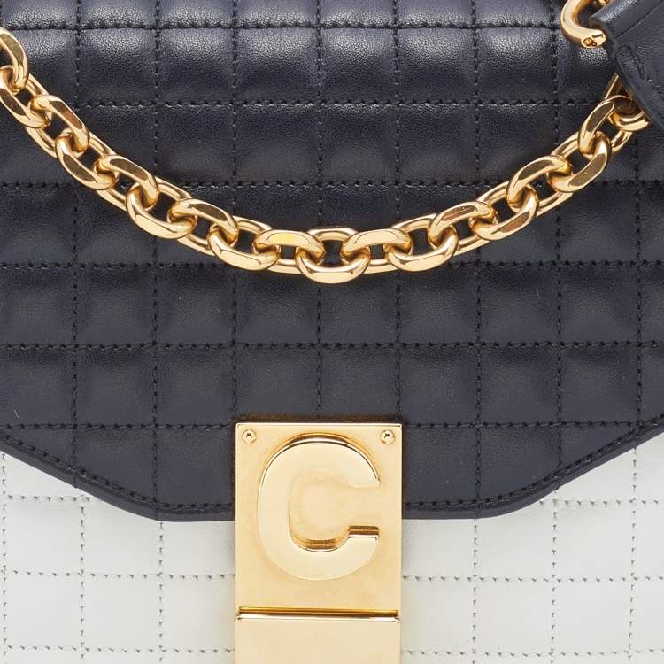 Pre Owned Celine Black/White Quilted Leather Medium C Bag