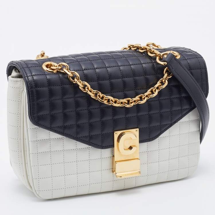 Pre Owned Celine Black/White Quilted Leather Medium C Bag