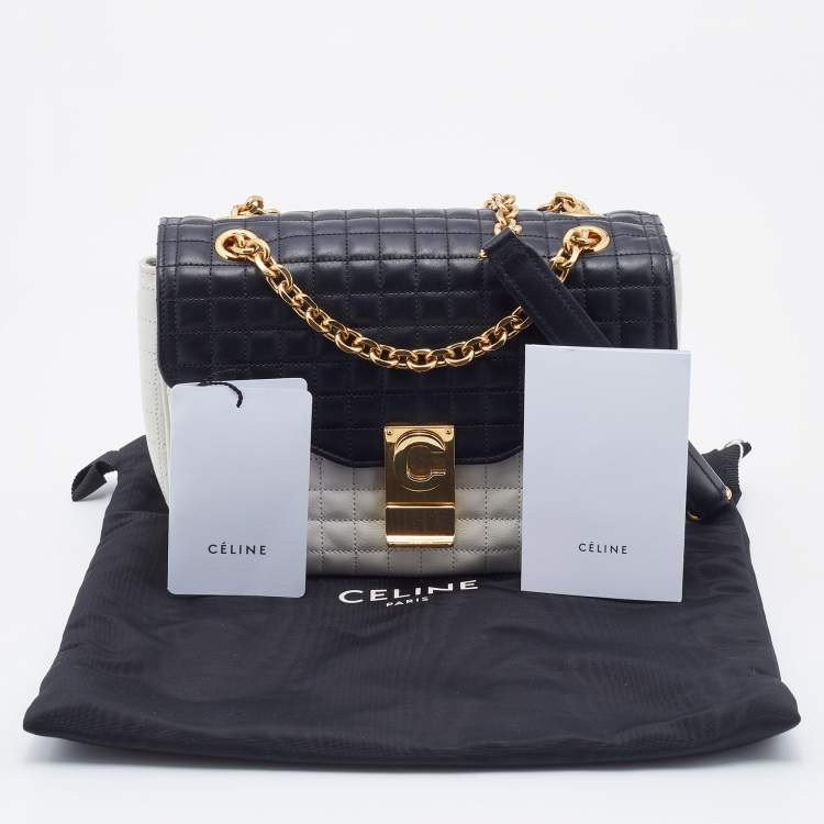 Pre Owned Celine Black/White Quilted Leather Medium C Bag
