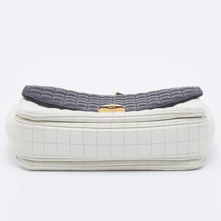 Pre Owned Celine Black/White Quilted Leather Medium C Bag