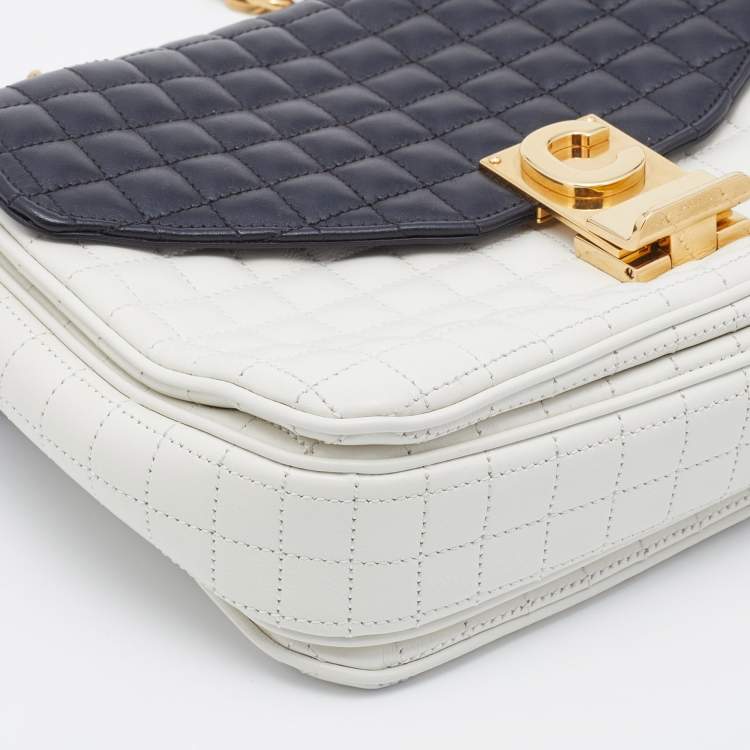 Pre Owned Celine Black/White Quilted Leather Medium C Bag