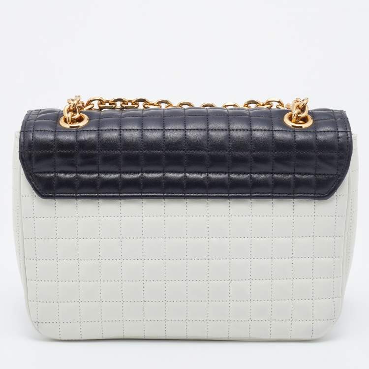 Pre Owned Celine Black/White Quilted Leather Medium C Bag