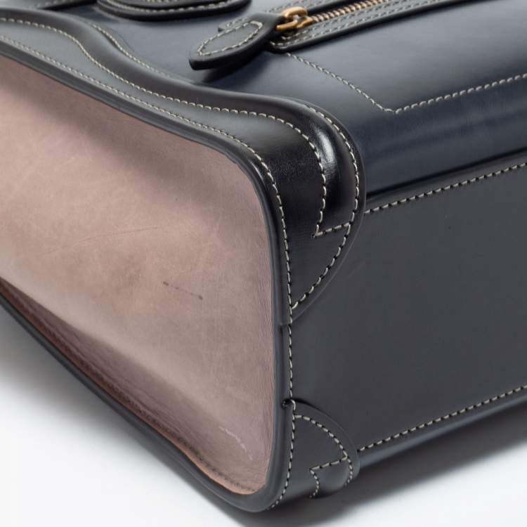 Pre Owned Celine Black/Grey Leather Micro Luggage Tote