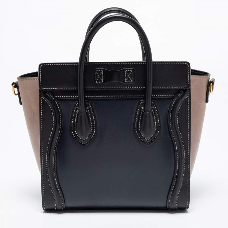 Pre Owned Celine Black/Grey Leather Micro Luggage Tote