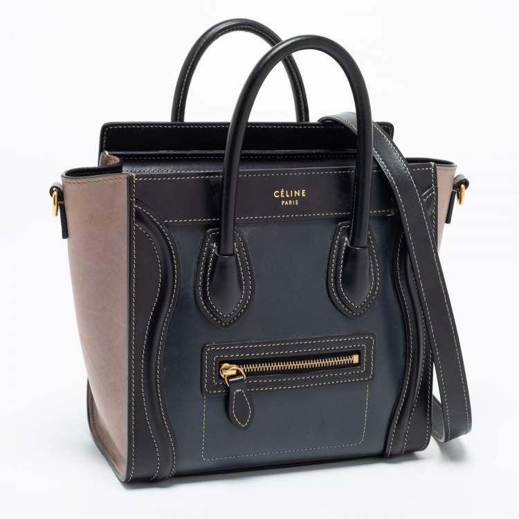 Pre Owned Celine Black/Grey Leather Micro Luggage Tote