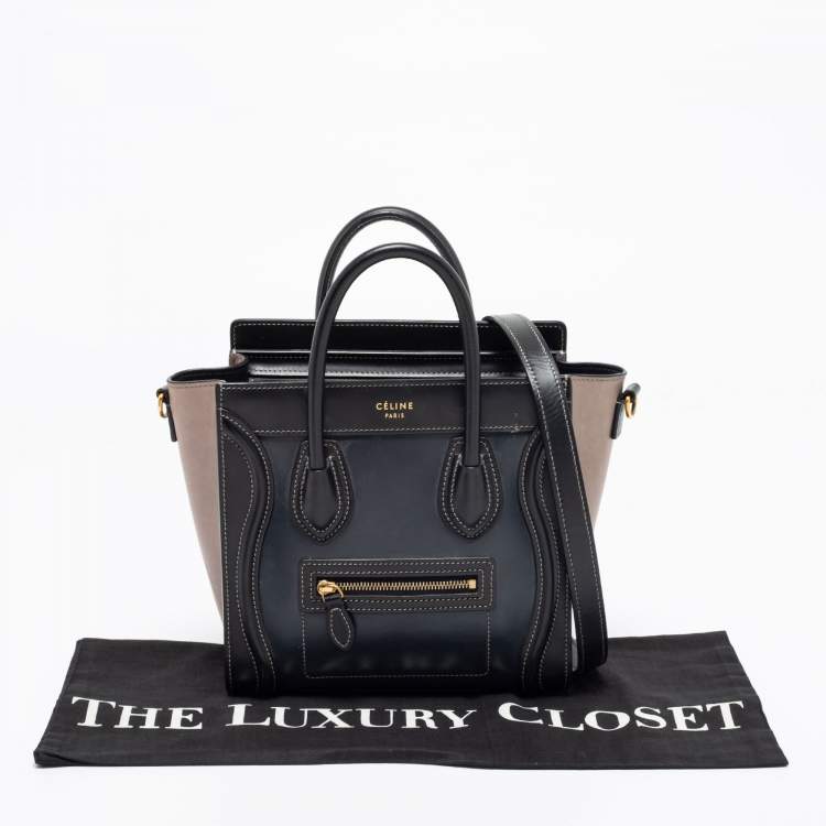 Pre Owned Celine Black/Grey Leather Micro Luggage Tote