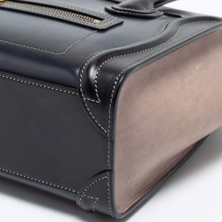 Pre Owned Celine Black/Grey Leather Micro Luggage Tote