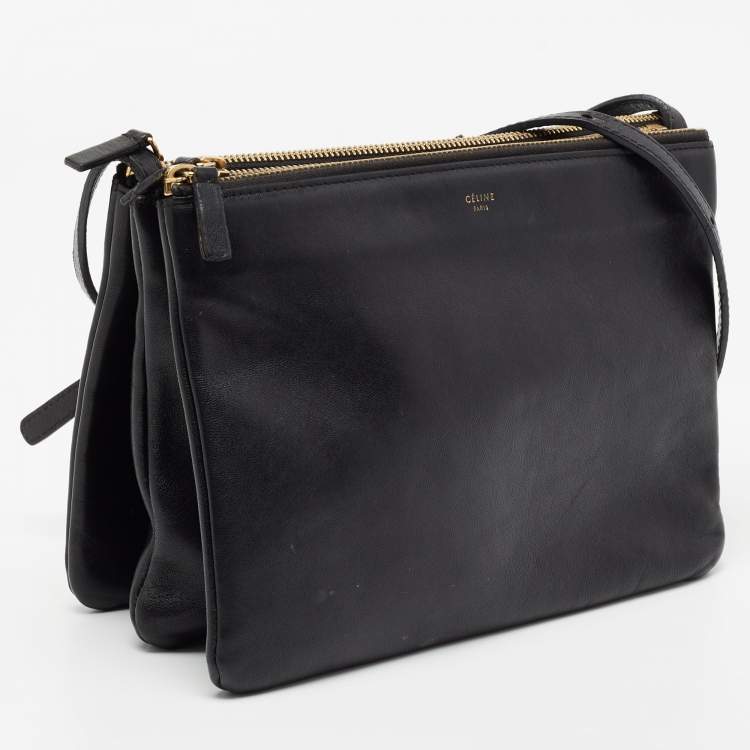 Pre Owned Celine Black Leather Large Trio Crossbody Bag
