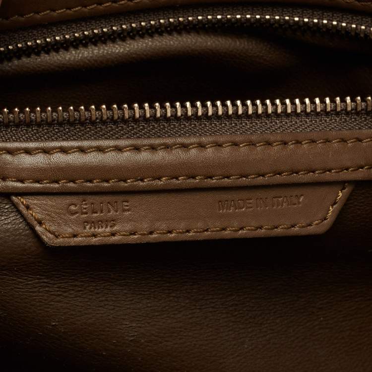 Pre Owned Celine Khaki Green Canvas and Leather Mini Luggage Tote