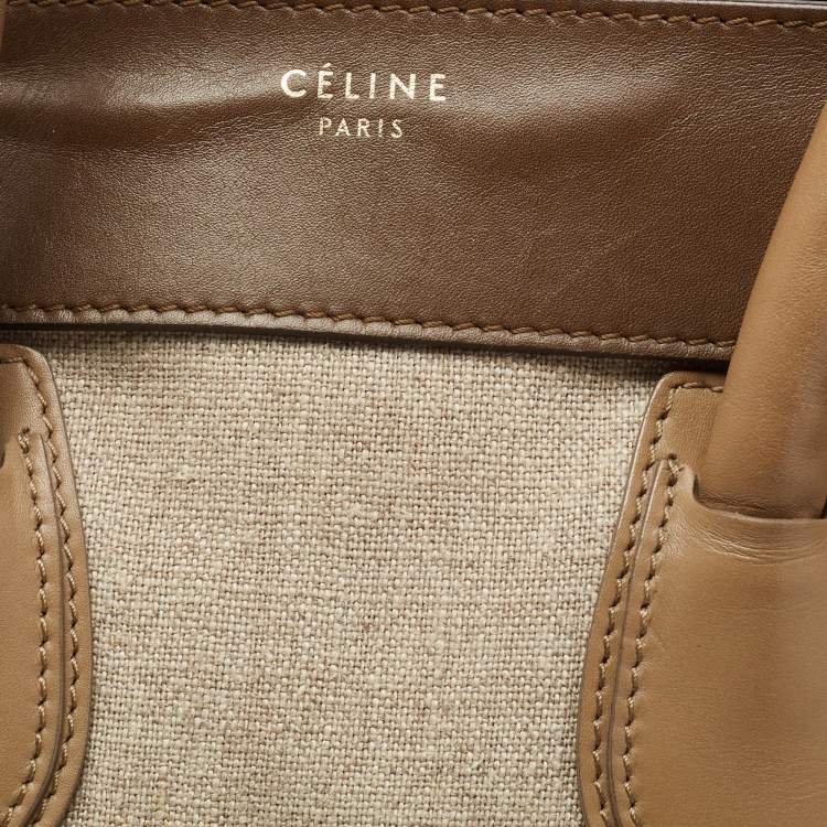 Pre Owned Celine Khaki Green Canvas and Leather Mini Luggage Tote