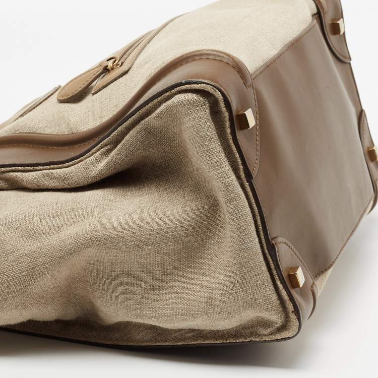 Pre Owned Celine Khaki Green Canvas and Leather Mini Luggage Tote