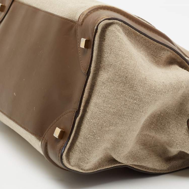 Pre Owned Celine Khaki Green Canvas and Leather Mini Luggage Tote