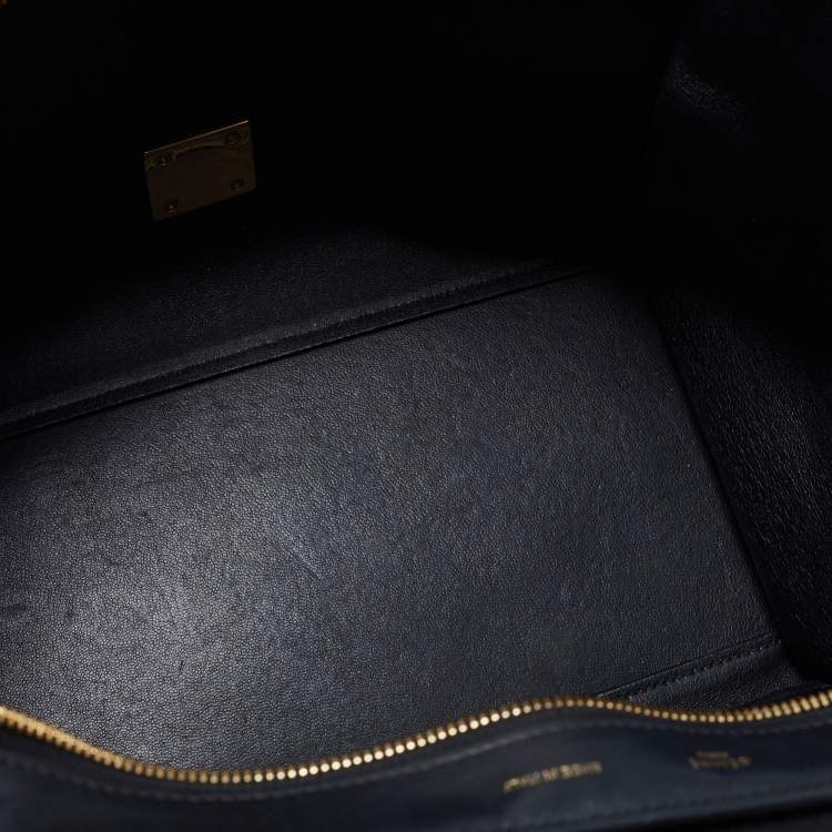 Pre Owned Celine Black Croc Embossed, Leather and Suede Medium Trapeze Bag