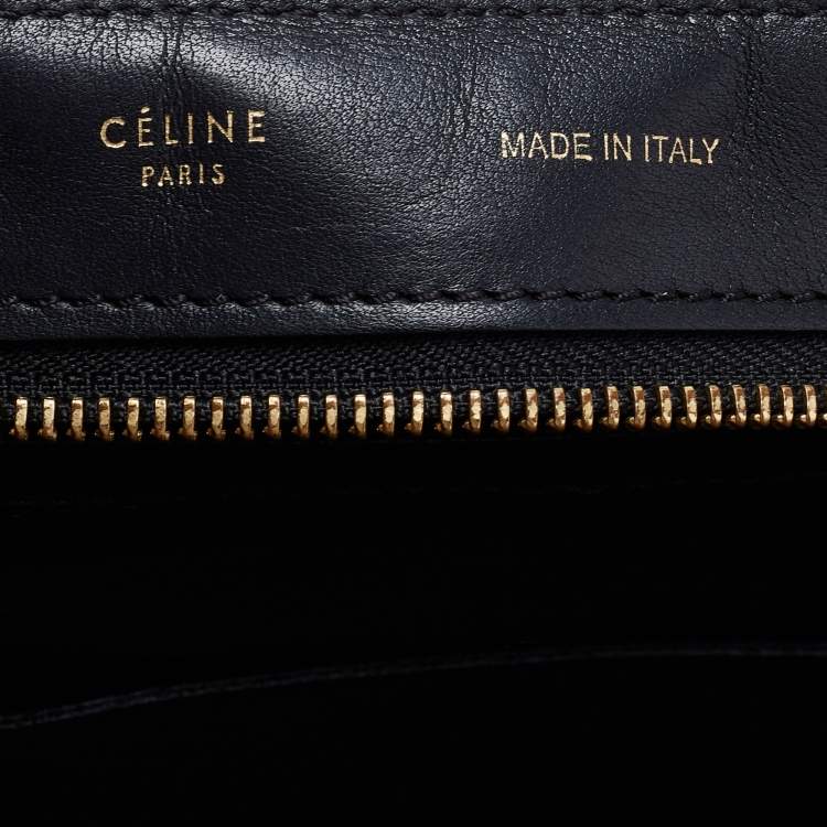 Pre Owned Celine Black Croc Embossed, Leather and Suede Medium Trapeze Bag