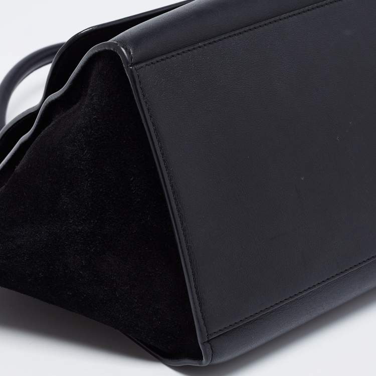 Pre Owned Celine Black Croc Embossed, Leather and Suede Medium Trapeze Bag
