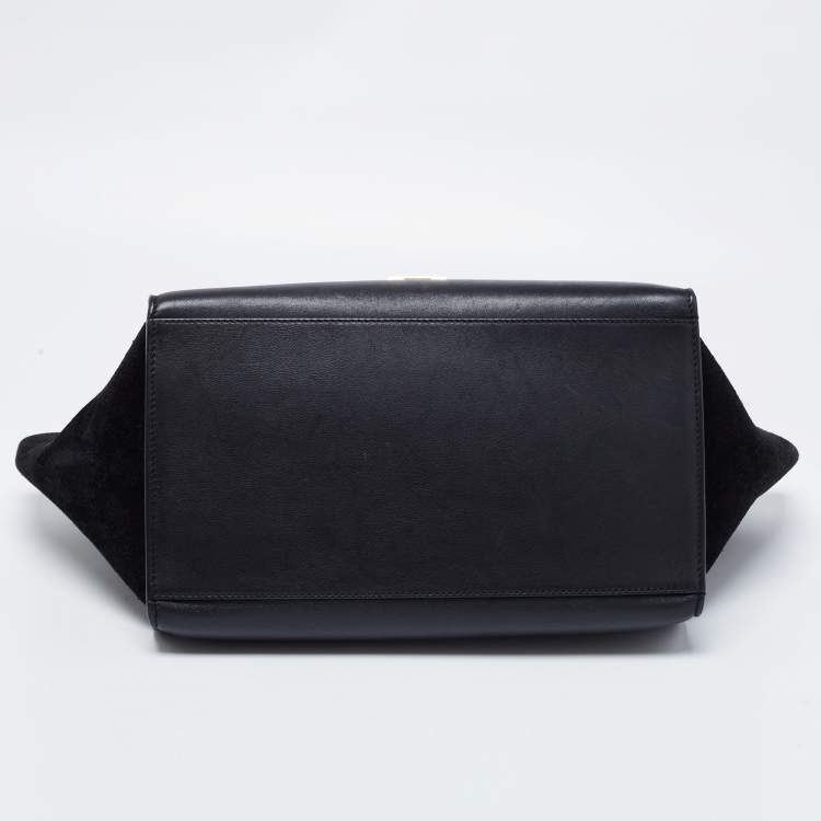 Pre Owned Celine Black Croc Embossed, Leather and Suede Medium Trapeze Bag