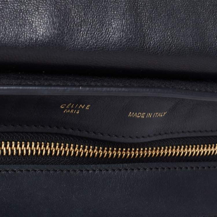 Pre Owned Celine Black Croc Embossed, Leather and Suede Medium Trapeze Bag