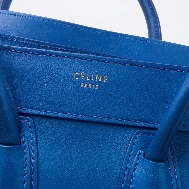 Pre Owned Celine Blue Leather Micro Luggage Tote
