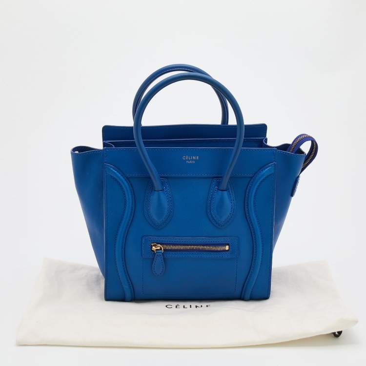 Pre Owned Celine Blue Leather Micro Luggage Tote