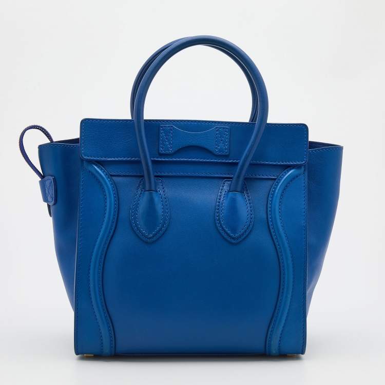 Pre Owned Celine Blue Leather Micro Luggage Tote