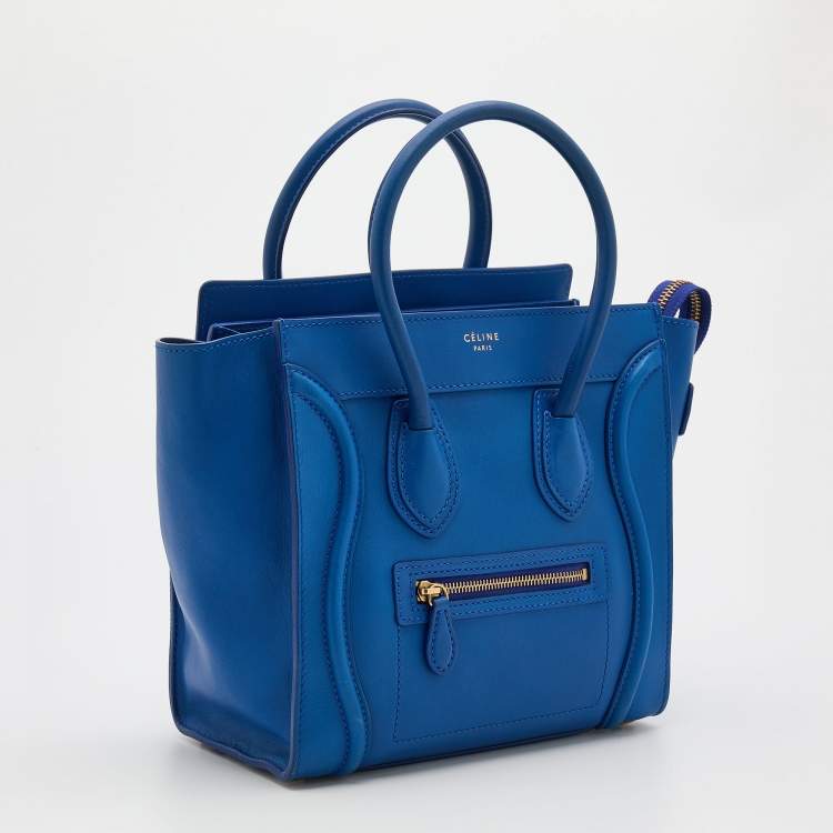 Pre Owned Celine Blue Leather Micro Luggage Tote