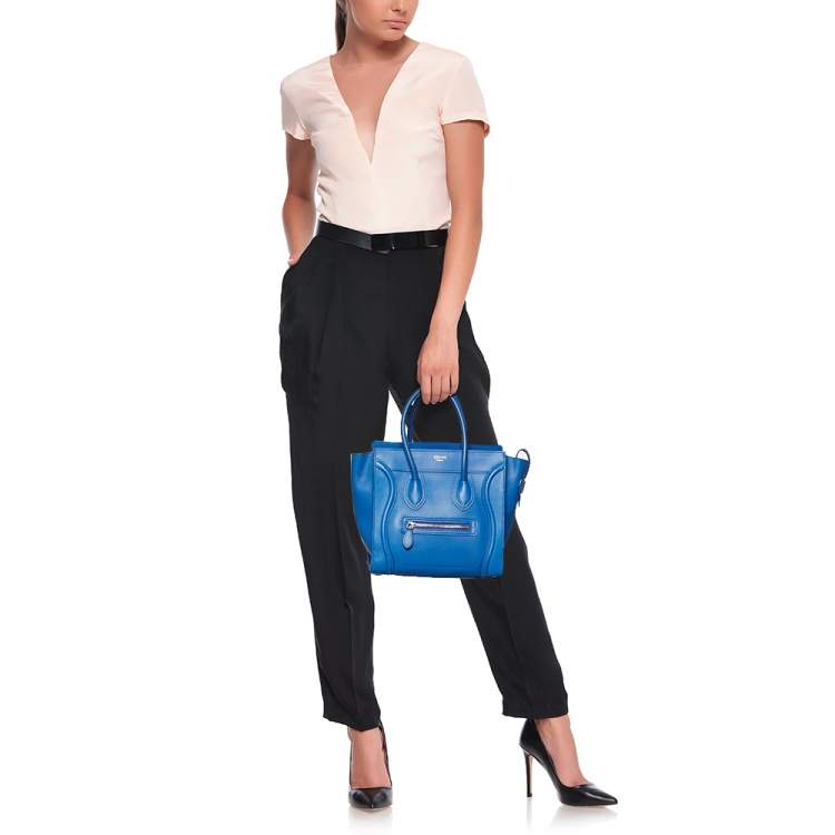 Pre Owned Celine Blue Leather Micro Luggage Tote