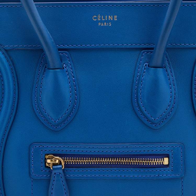 Pre Owned Celine Blue Leather Micro Luggage Tote
