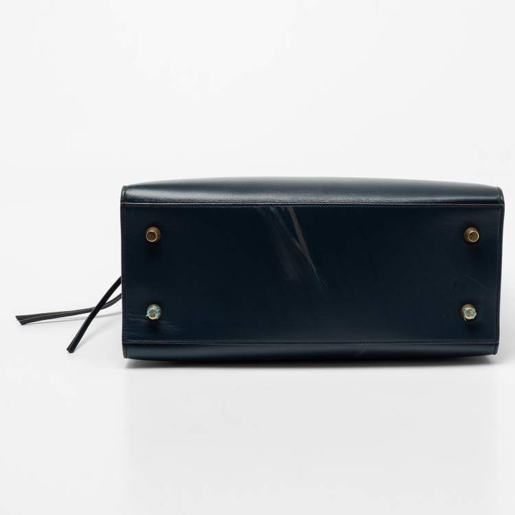 Pre Owned Celine Navy Blue/Tan Brown Leather Boxy Tote