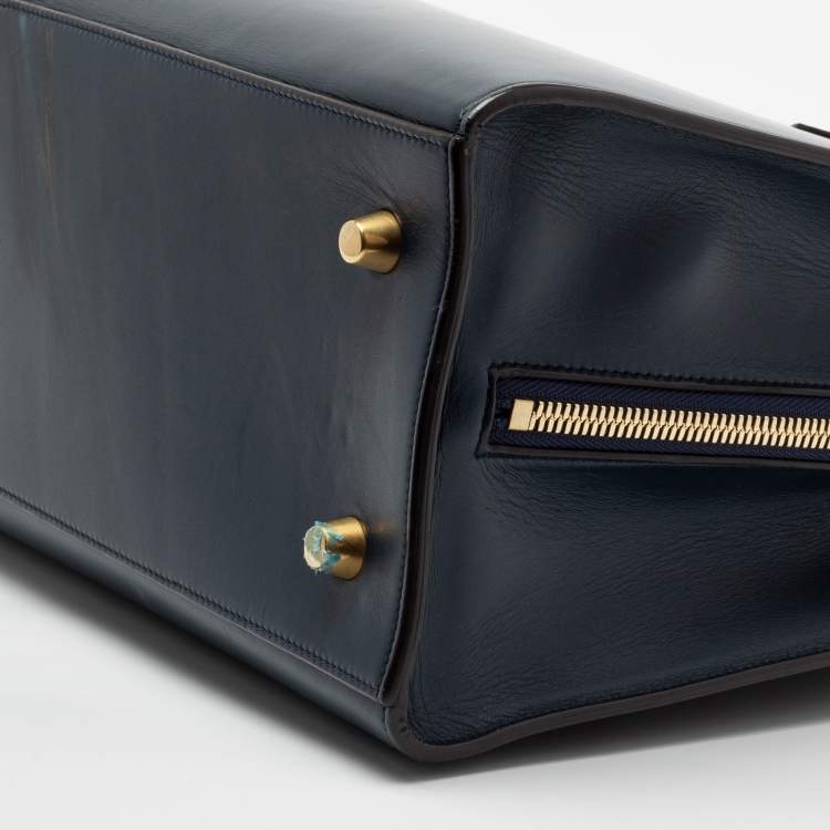 Pre Owned Celine Navy Blue/Tan Brown Leather Boxy Tote