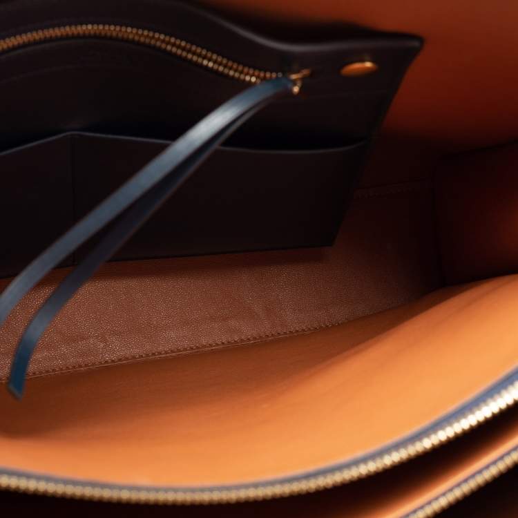 Pre Owned Celine Navy Blue/Tan Brown Leather Boxy Tote