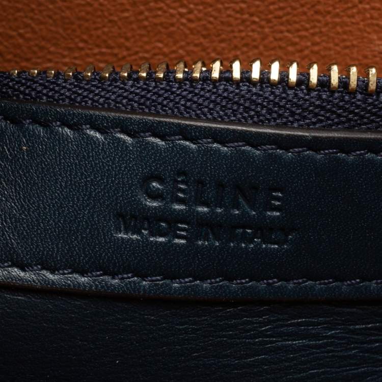 Pre Owned Celine Navy Blue/Tan Brown Leather Boxy Tote
