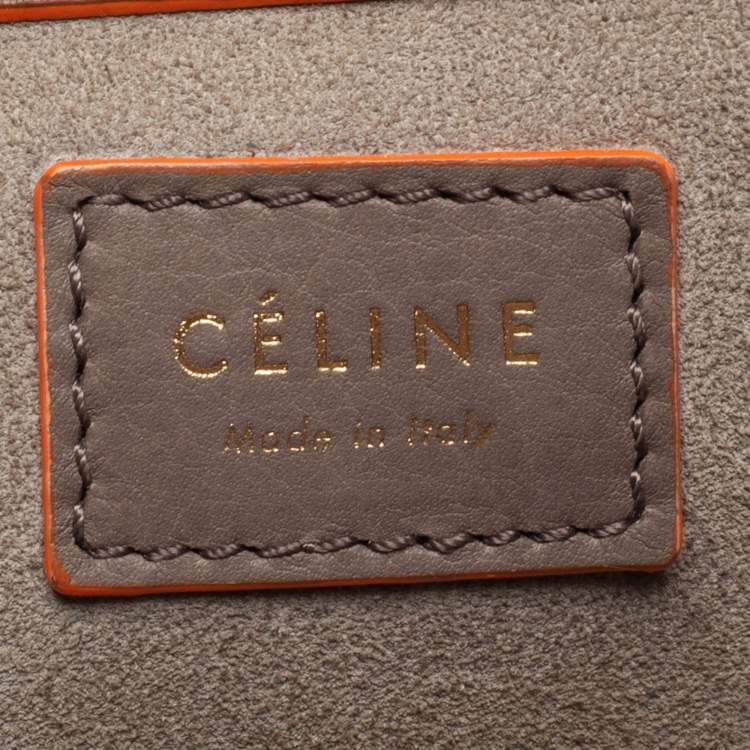 Pre Owned Celine Grey/Neon Orange Python Leather Medium Phantom Luggage Tote