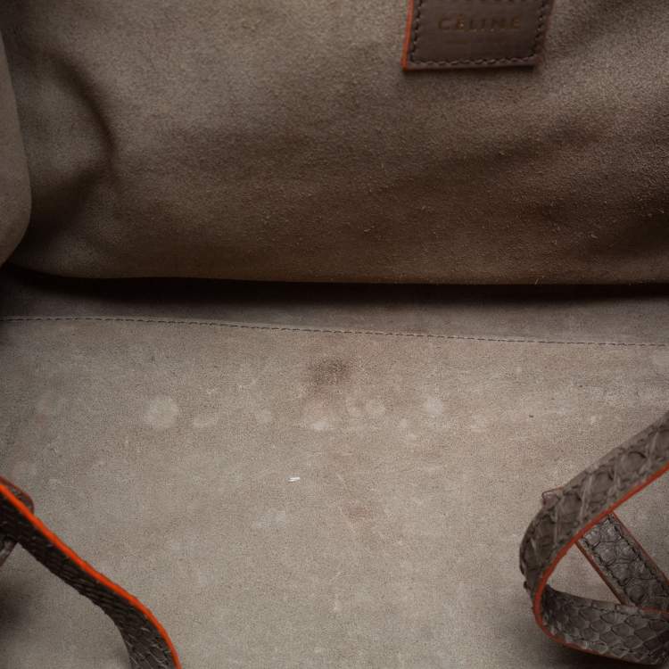 Pre Owned Celine Grey/Neon Orange Python Leather Medium Phantom Luggage Tote