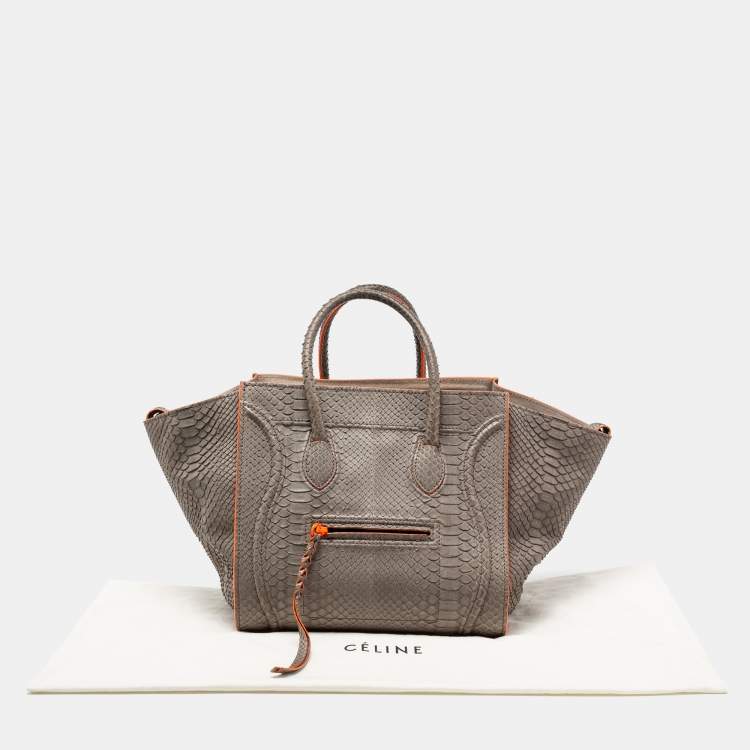 Pre Owned Celine Grey/Neon Orange Python Leather Medium Phantom Luggage Tote
