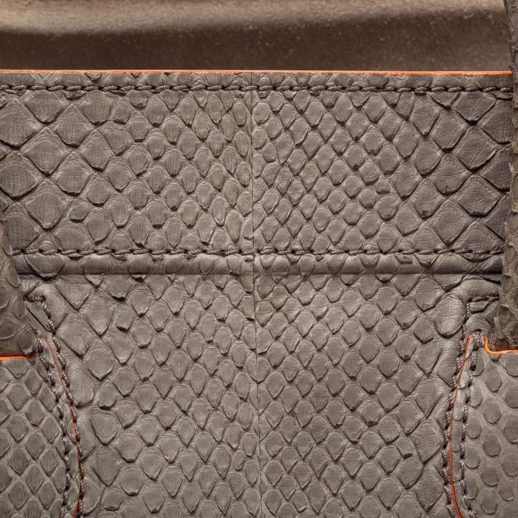 Pre Owned Celine Grey/Neon Orange Python Leather Medium Phantom Luggage Tote