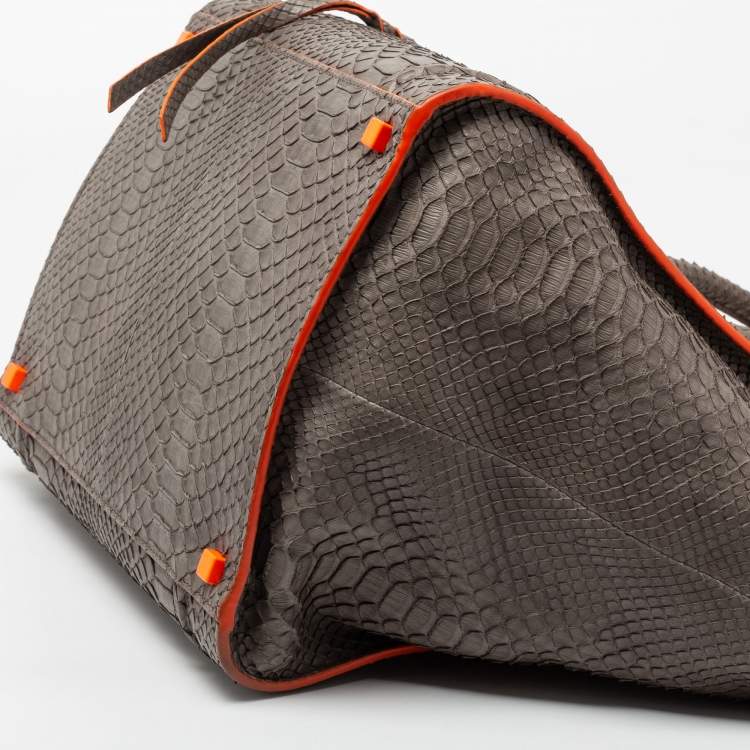 Pre Owned Celine Grey/Neon Orange Python Leather Medium Phantom Luggage Tote