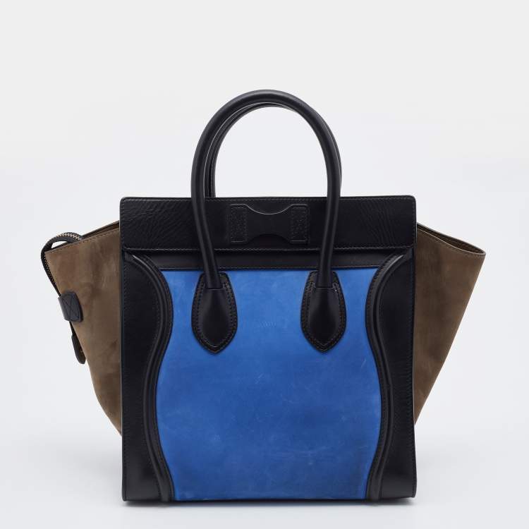 Pre Owned Celine Tricolor Nubuck And Leather Mini Luggage Tote