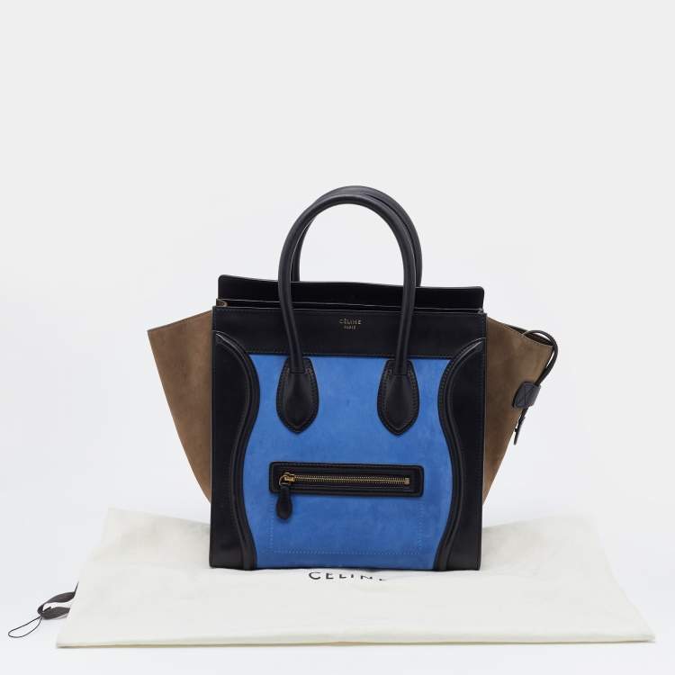 Pre Owned Celine Tricolor Nubuck And Leather Mini Luggage Tote