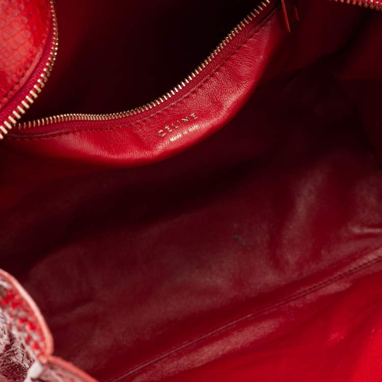 Pre Owned Celine Red Python Envelope Mini Luggage Tote