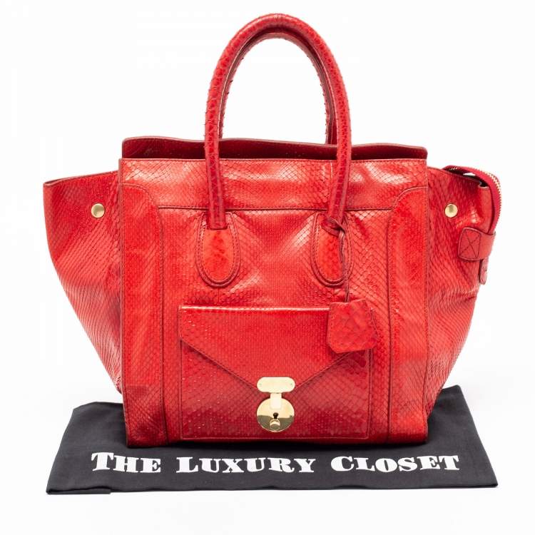 Pre Owned Celine Red Python Envelope Mini Luggage Tote